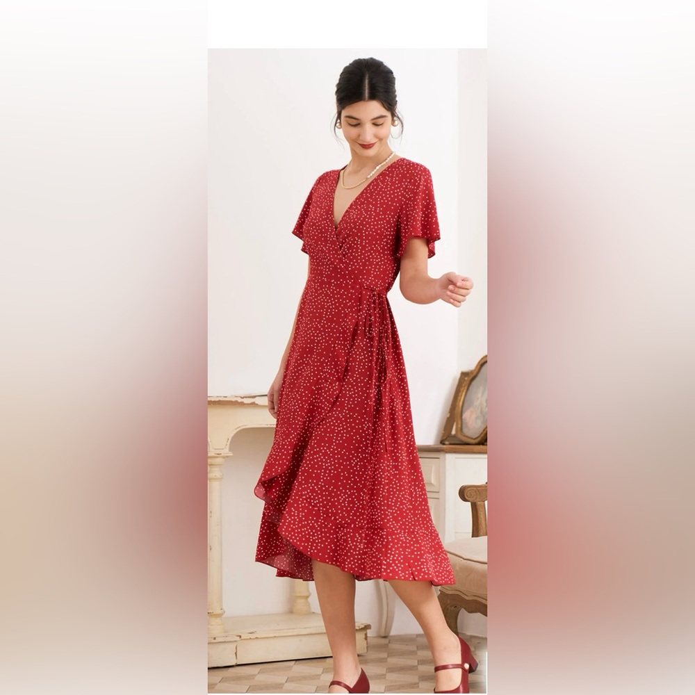 RIHOAS Red and White Polka Dot Midi Dress